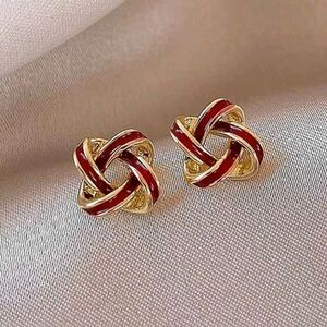 New Elegant Gold and Red Knot Earrings
